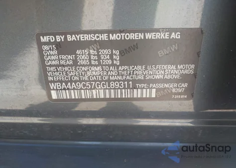 2016 BMW 428I Gran Coupe z USA, uszkodzony, nr VIN WBA4A9C57GGL89311